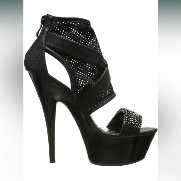Ellie Shoes - Black strappy mesh stilettos - pole dancing shoes - size 9 - Picture 3 of 4